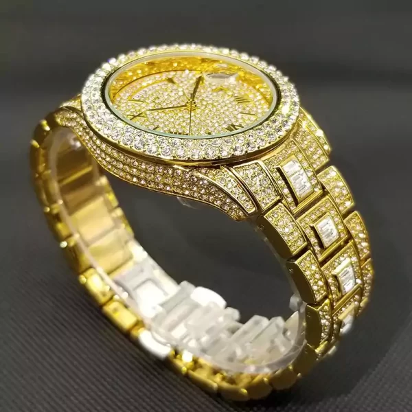 Iced Out Uhr Gold