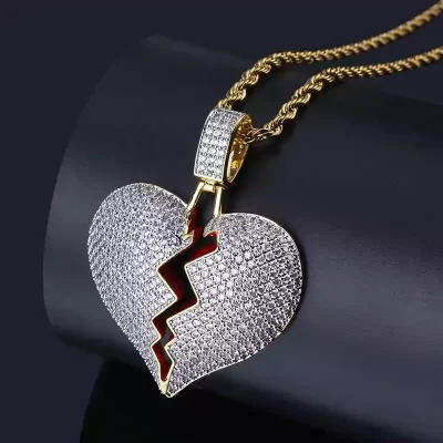 broken heart pendant iced out real